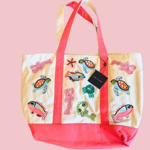 America & Beyond Beaded Sea Life Tote Large NWT